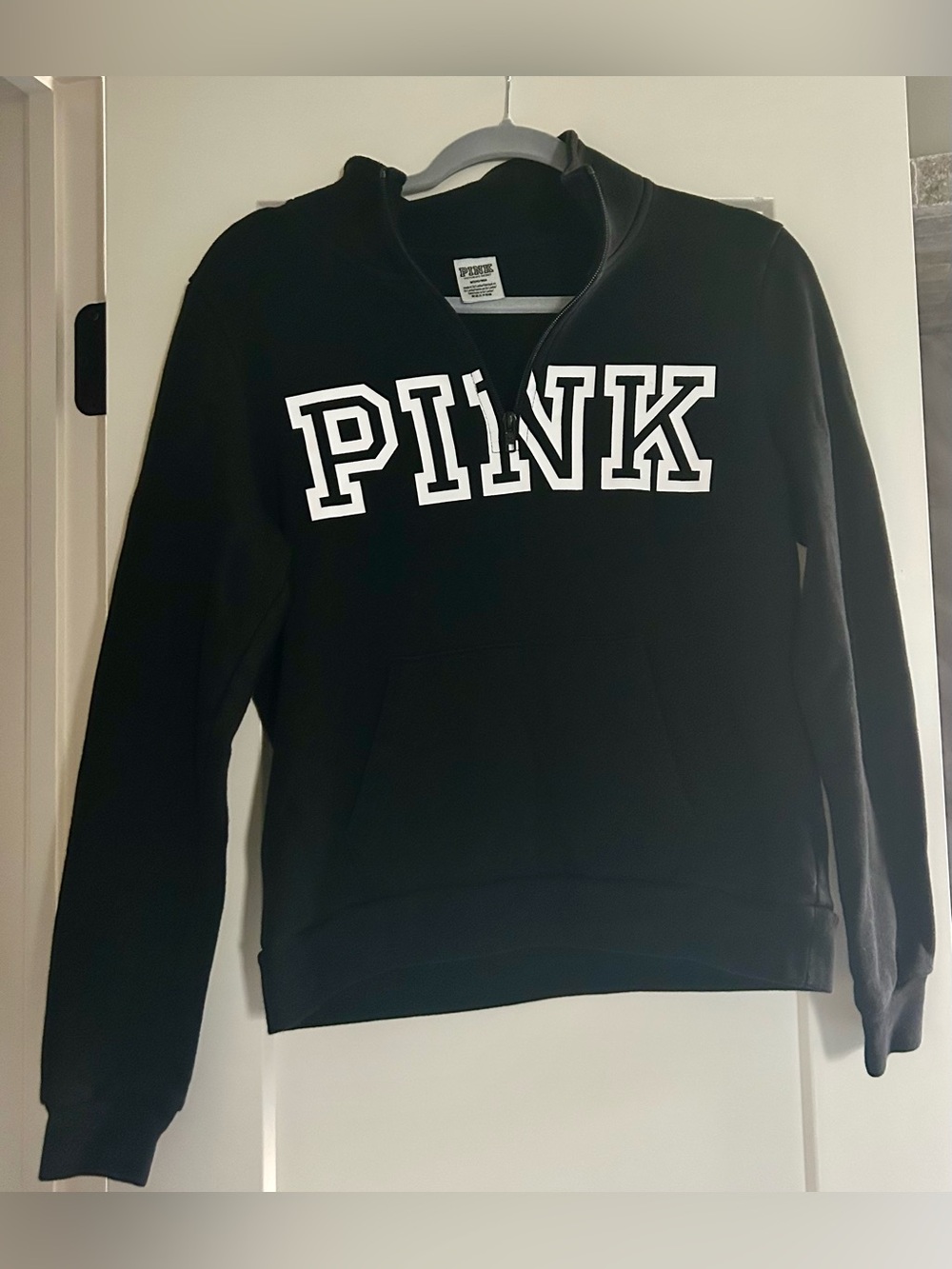 PINK Victoria's Secret Black Quarter-Zip Logo Pullover